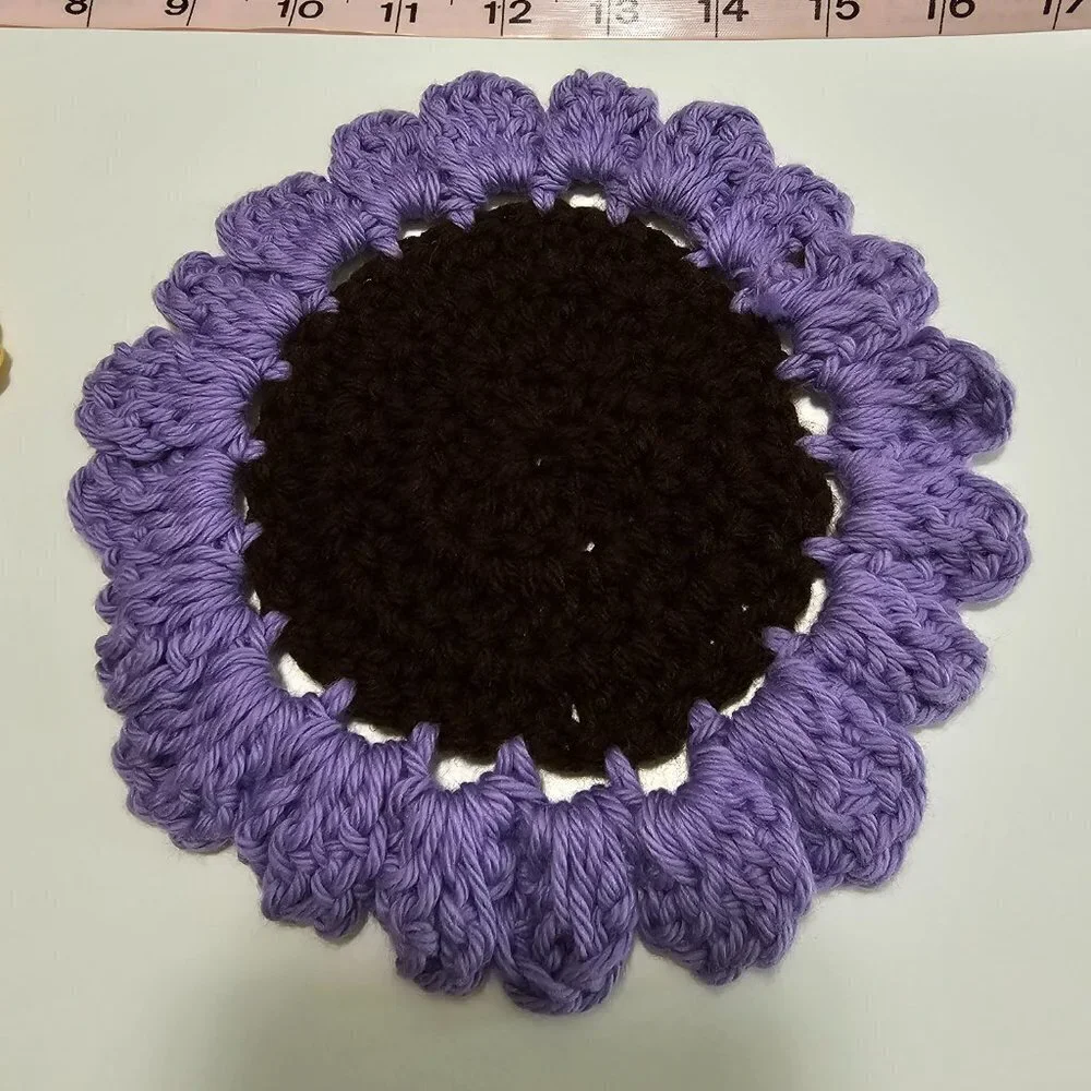 Two Floral Crochet Coasters Sunflower Coaster
